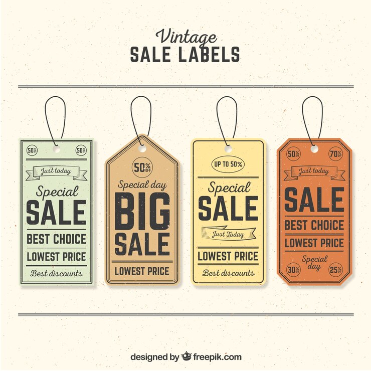 Free Vector pack of four retro sale tags