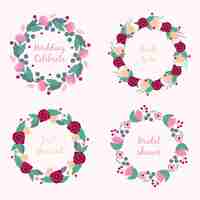 Free vector pack of four round wedding frames with cute flowers