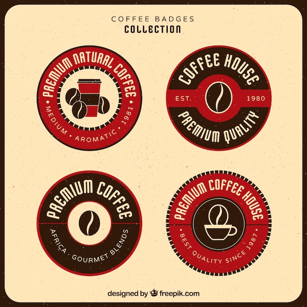 Free vector pack of four rounded retro coffee stickers