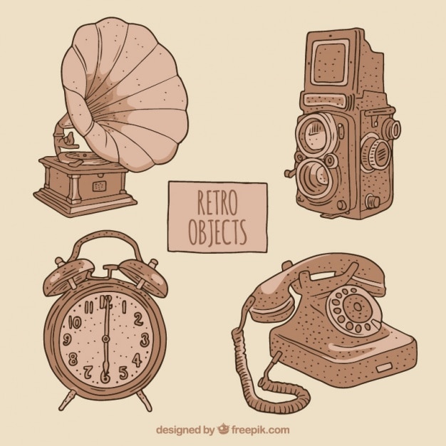 Free vector pack four sketches of vintage objects