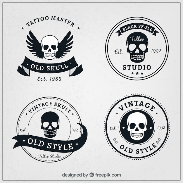 Free vector pack of four skull logos in retro style