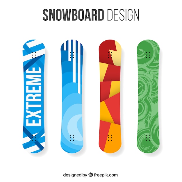 Vettore gratuito confezione da quattro snowboard, con un design moderno