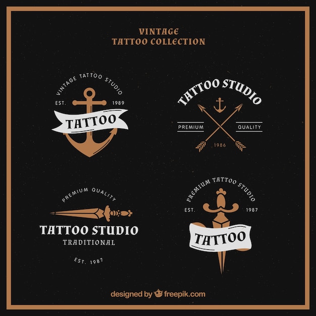 Free vector pack of four tattoo logos in vintage style