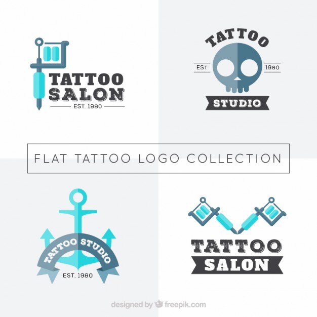 pack of four tattoos studio logotypes in flat design 