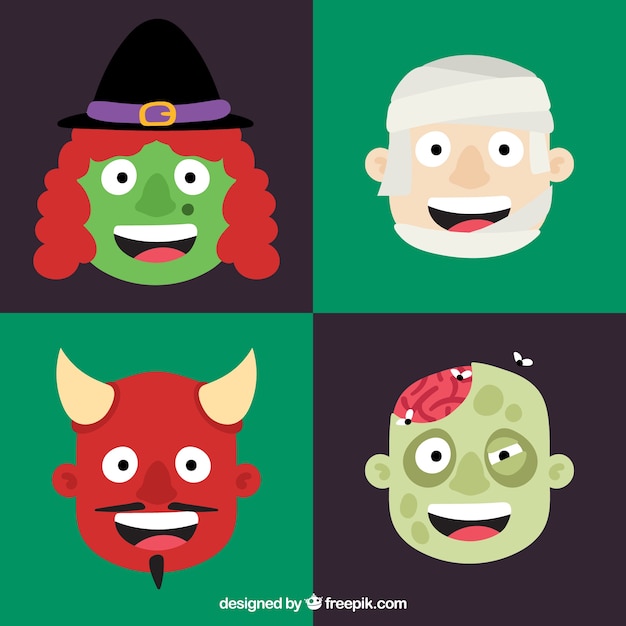 Pack of four terrifying halloween characters