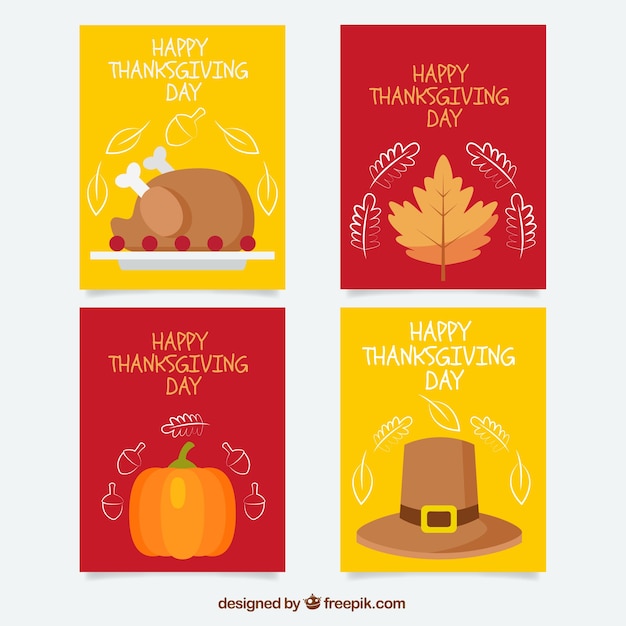 Free vector pack of four thanksgiving cards