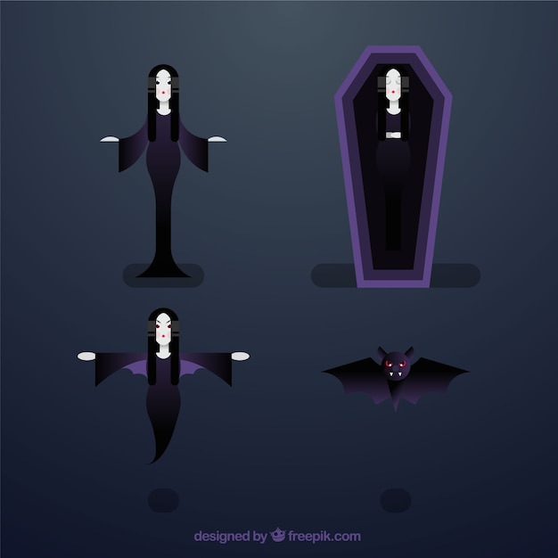 Vettore gratuito confezione di quattro personaggi vampiro in design piatto