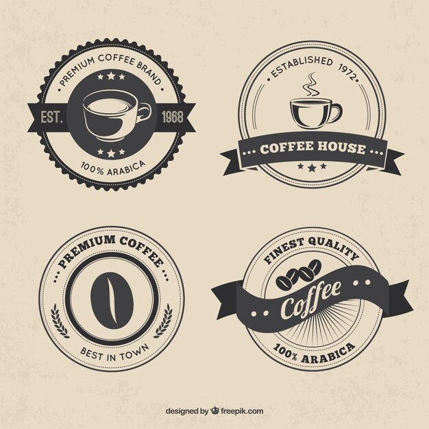 Pack of four vintage coffee stickers Free Vector