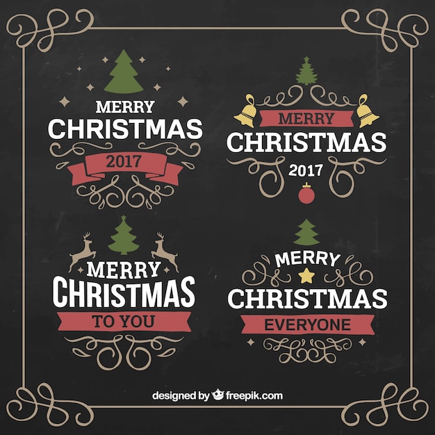 Free vector pack of four vintage merry christmas labels