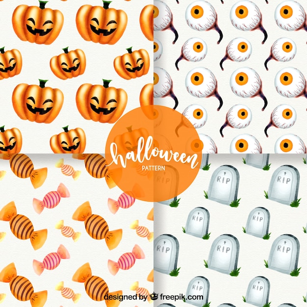 Pack of four watercolor halloween patterns