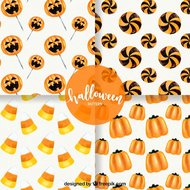 Pack of four watercolor halloween patterns