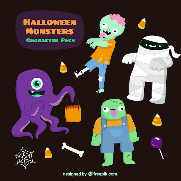 Pack of funny halloween monster