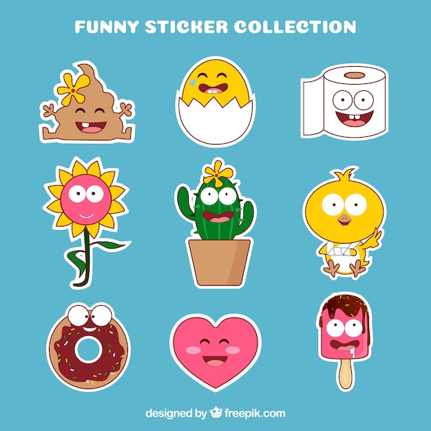 Pack of funny hand drawn stickers