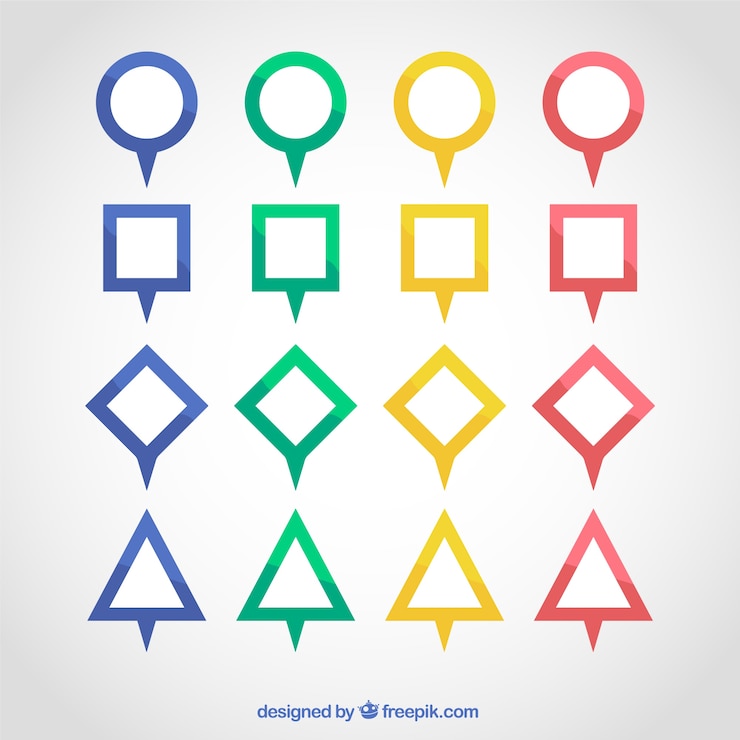 Free Vector pack of geometric markers with different colors