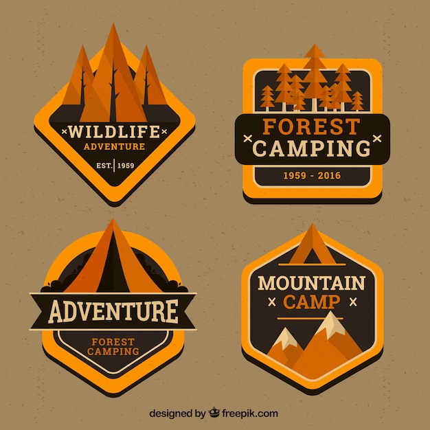 Free vector pack of golden adventure vintage stickers