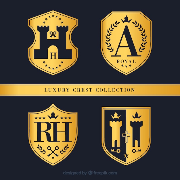 Pack of golden badges with crests