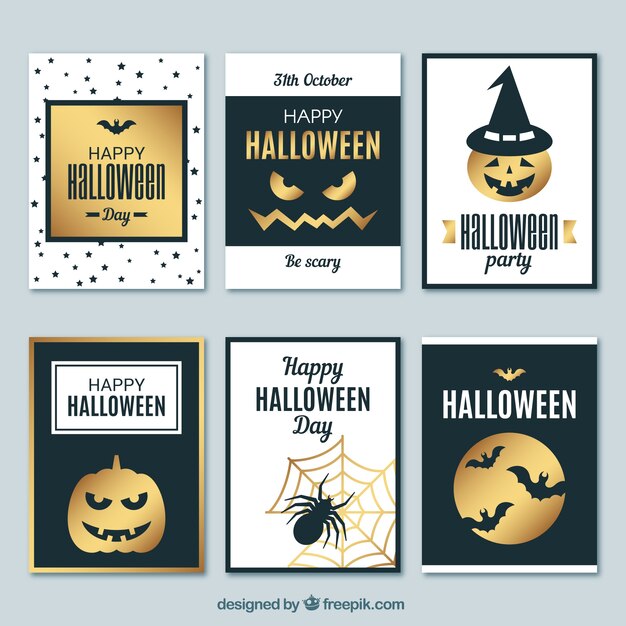 Pack of golden halloween cards