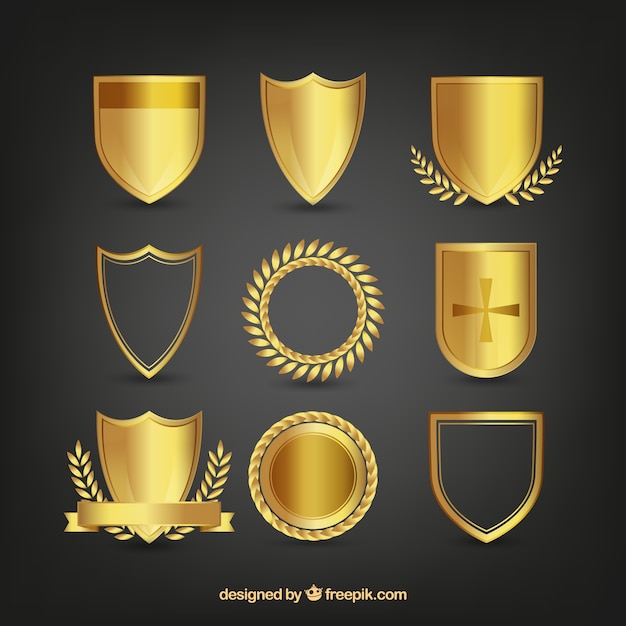 Pack of golden shields with ornaments