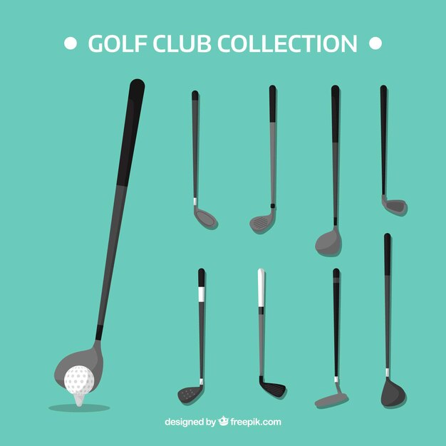 Pack of golf clubs of different types