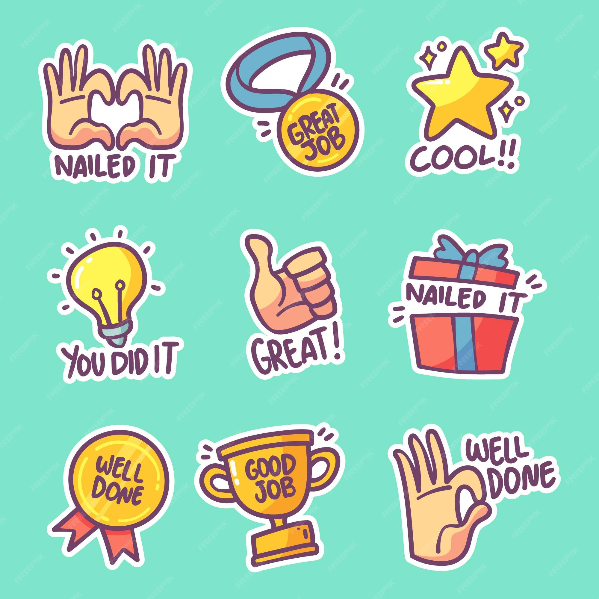 Free Vector  Flat design good job and great job sticker collection