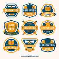 Free vector pack graduation label collection with flat design