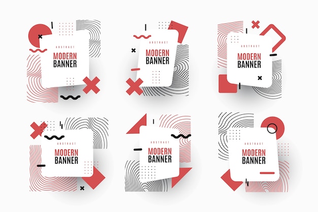 Pack of graphic design labels in geometric style