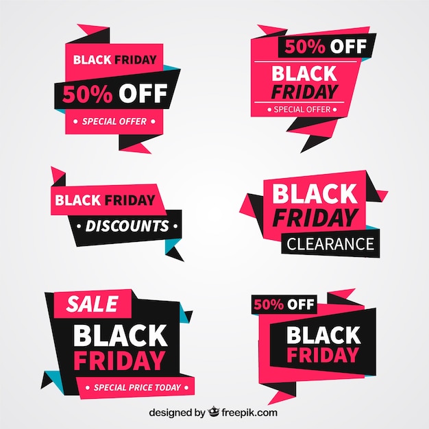 Free vector pack of great geometric labels of black friday