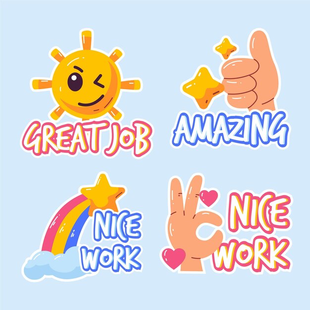 Download Free Vector | Pack of great job and good job stickers