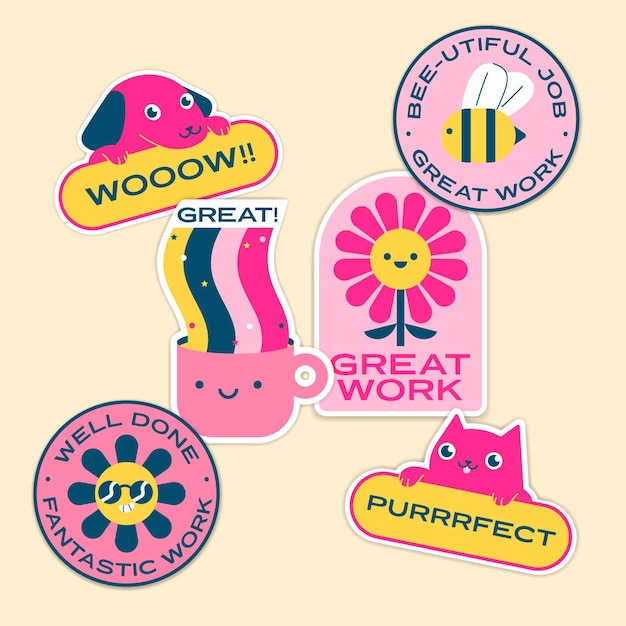 Free vector pack of great job and good job stickers