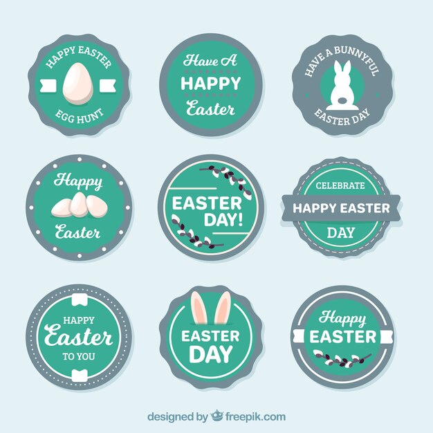 Confezione di badge verdi e grigi di pasqua