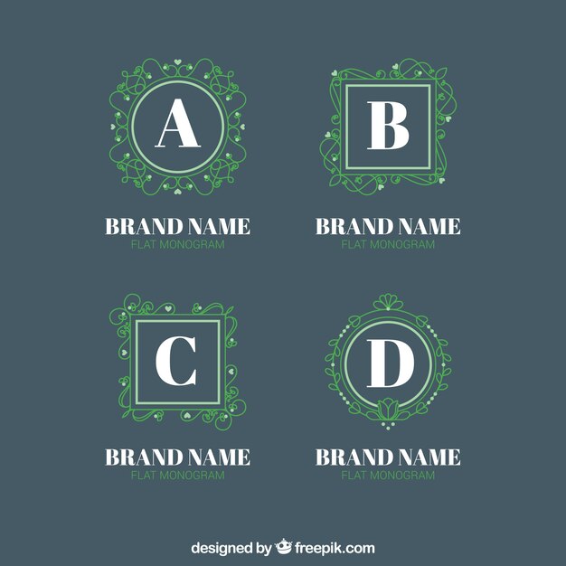 Pack of green monograms logos