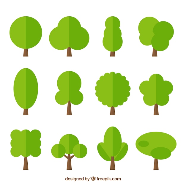 Pack of green trees in flat design