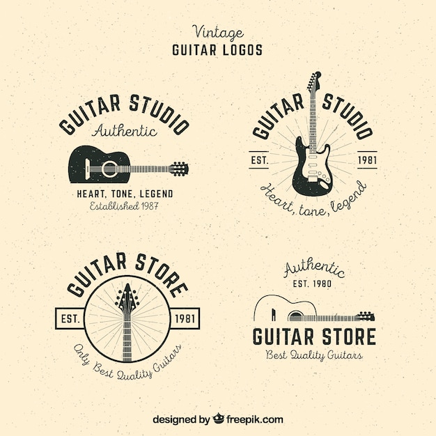 Free vector pack of guitar logos in vintage style