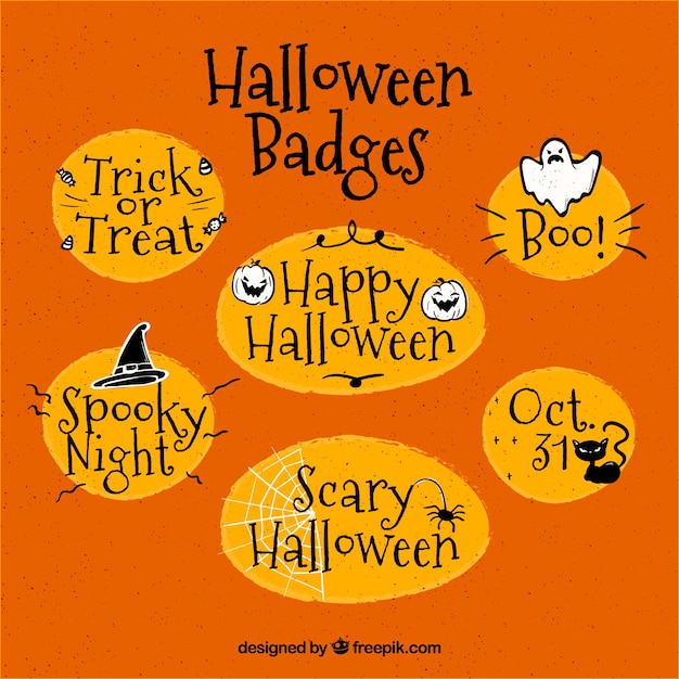 Vettore gratuito pacchetto di badge di halloween con i messaggi