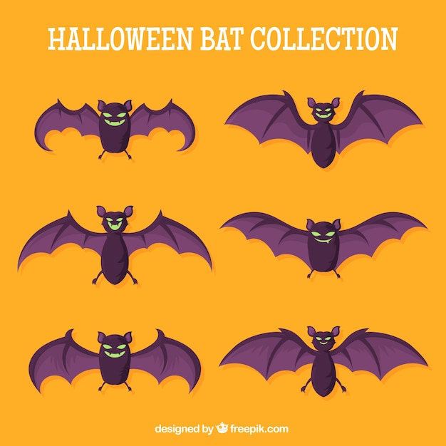 Free vector pack halloween bats in flat design