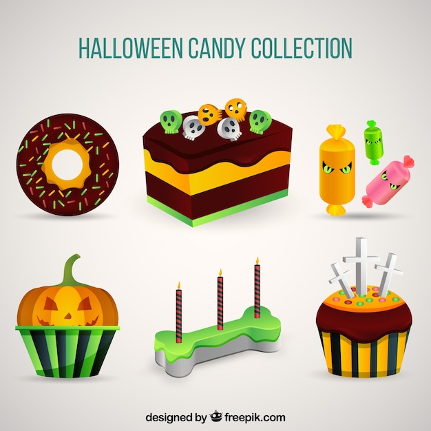 Free vector pack of halloween cakes and candies