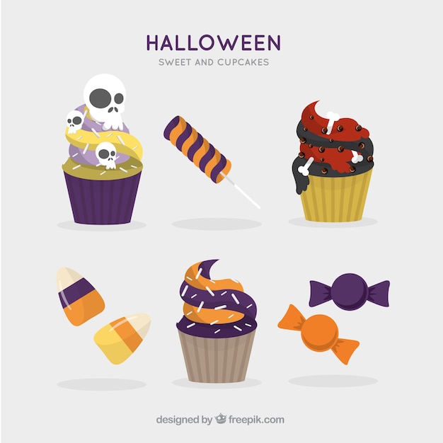 Free vector pack of halloween candies and cupcakes