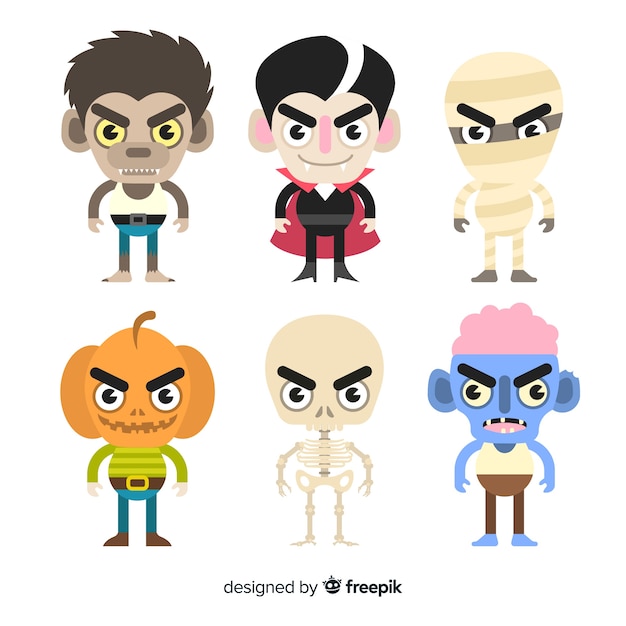 Pack of halloween characters flat design
