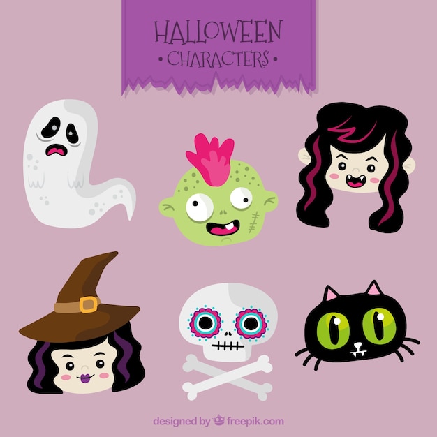 Pack of halloween cute characters