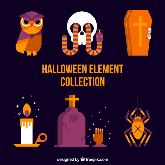 Пакет элементов Хэллоуина в плоском дизайне