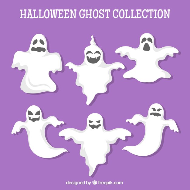 Pack halloween ghosts with funny faces