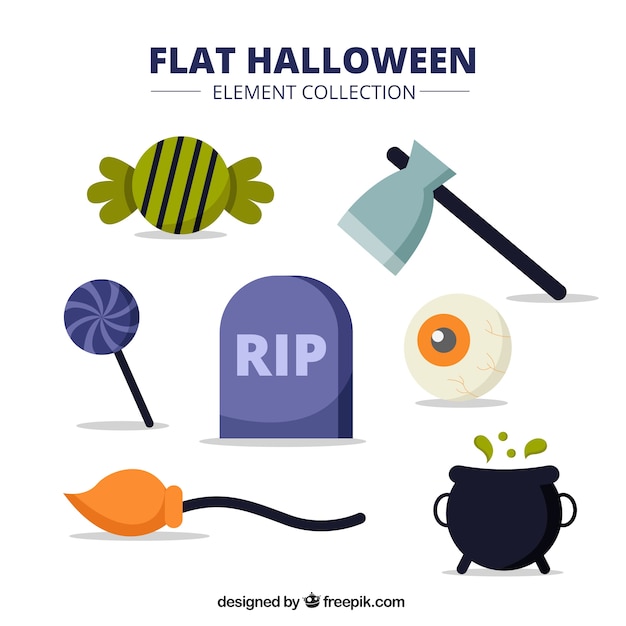Pack of halloween items in style flat