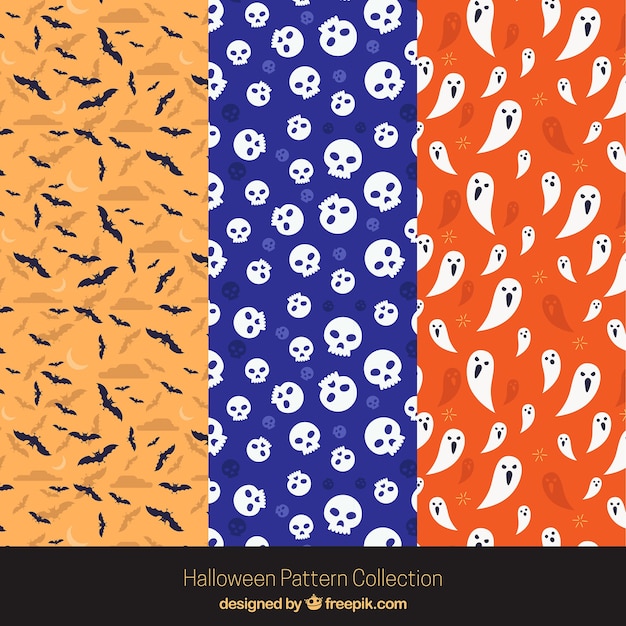 Free vector pack halloween patterns with skulls and other elements