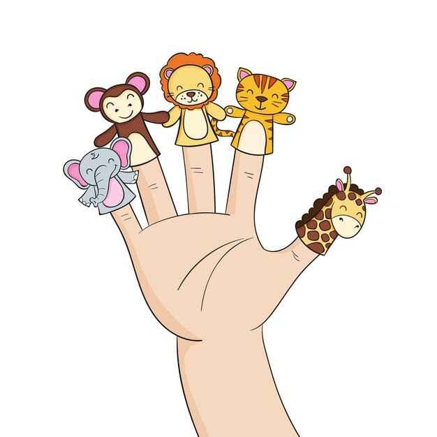 Pack of hand drawn adorable finger puppets
