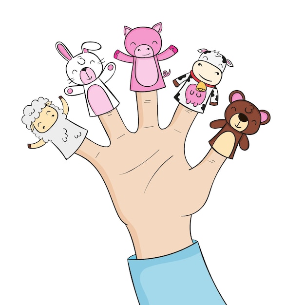 Pack of hand drawn adorable finger puppets