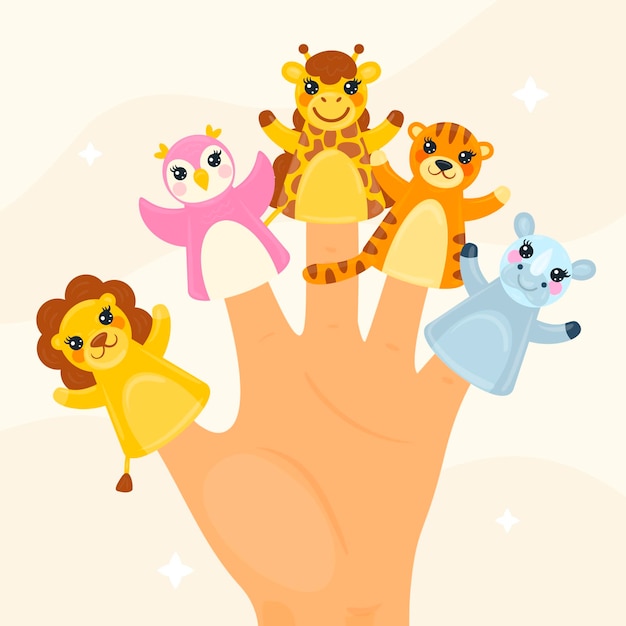 Pack of hand drawn adorable finger puppets