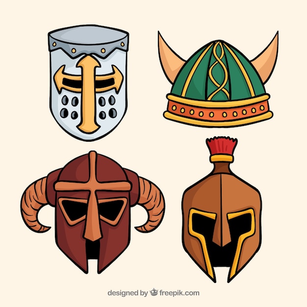 Free vector pack of hand drawn armor helmets