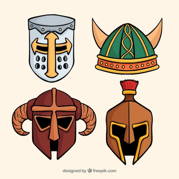 Pack of hand drawn armor helmets 