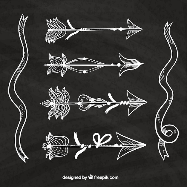 Free vector pack of hand drawn arrows with feathers