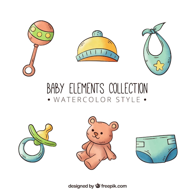 Pack of hand drawn baby elements